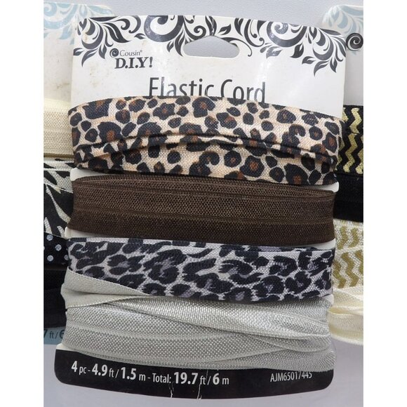 Cousin D.I.Y. Elastic Cord 5-Pack 4.9ft x ⅝" Animal Print Metallic & Patriotic - Picture 3 of 6